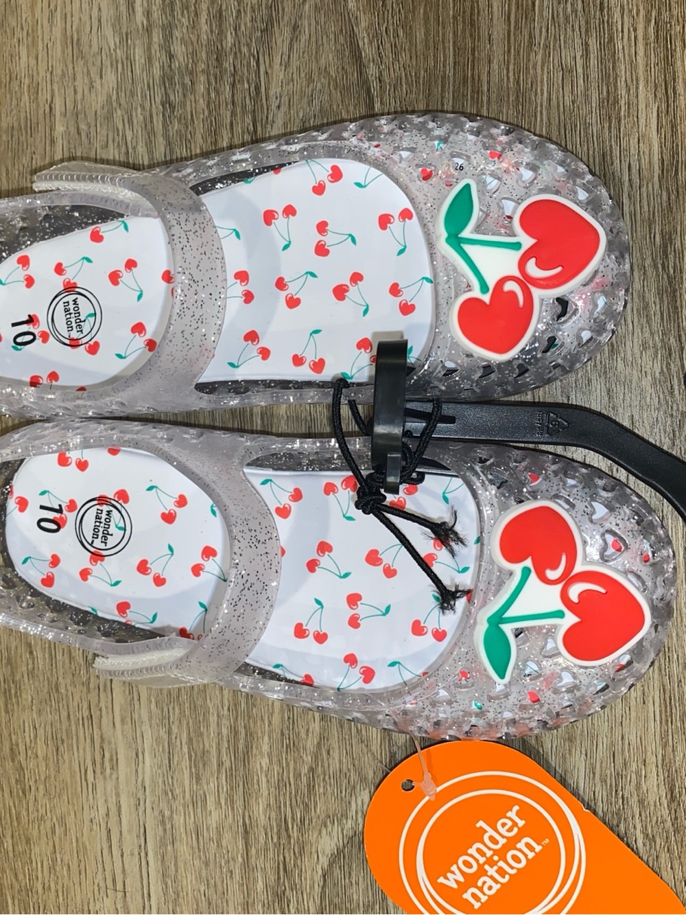wonder nation Clear Glitter Jelly Mary Janes with Red Cherry Accent